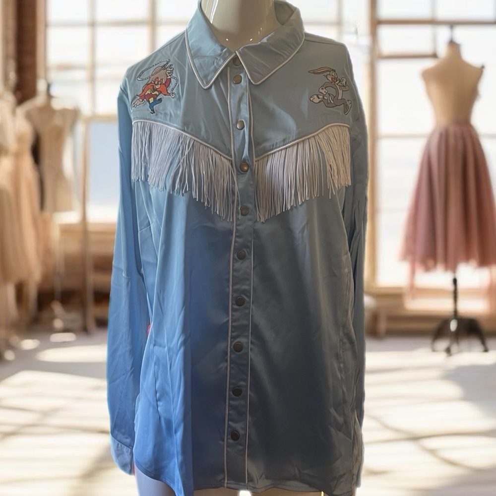 Unique Vintage Looney Tunes Collab - Western Rodeo Shirt with Fringe 1X NWT